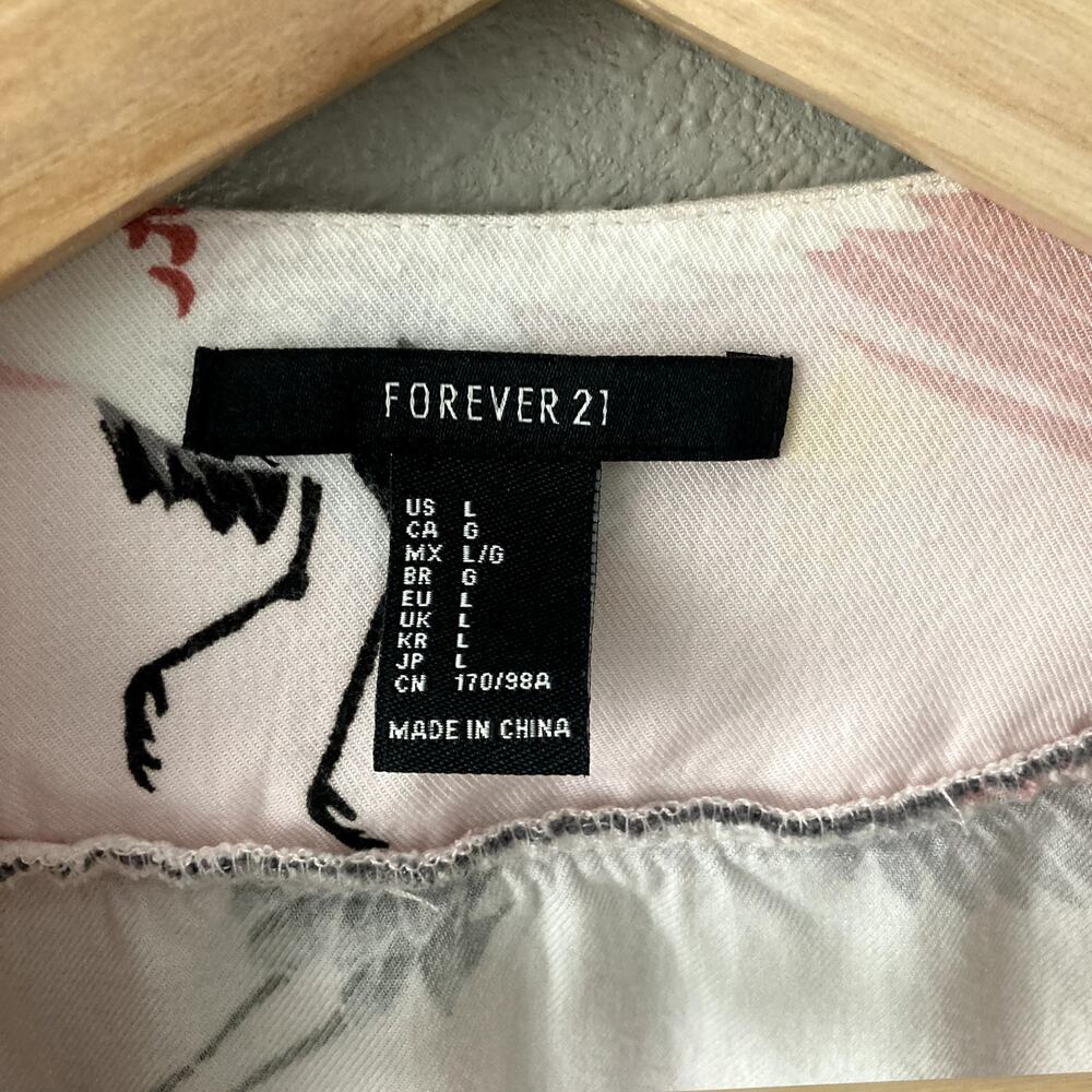 Forever 21 Longline Kimono Robe Coverup - Cranes - Pink White Black - Large - Picture 2 of 7